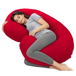 Get It 100% Cotton C Shape maternity Pillow Removable Cover with Zip - Red-image-74