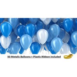 Shopperskart Metallic Balloons With Plastic Ribbons Blue & White - Pack Of 50-28