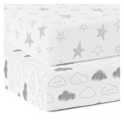 The White Cradle Pure Organic Cotton Printed Crib Sheet Pack Of 2 - White Grey-picture-8