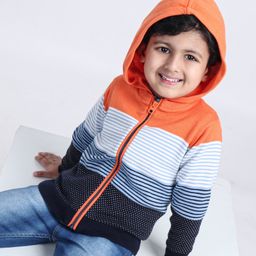 Babyoye Cotton Striped Front Open Hooded Sweater - Multicolor-image-2