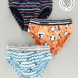 Babyoye Cotton Briefs Penguin Print Pack of 3 - Blue Orange-image-81