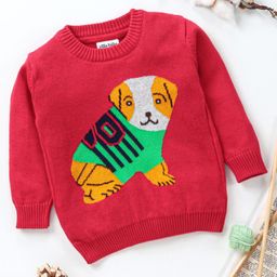Little Folks Full Sleeves Sweater Puppy Design - Red-image-13