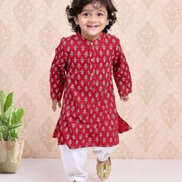 Babyhug Full Sleeves Printed Kurta and Pyjama Set - Maroon-image-4