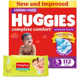 Huggies Wonder Pants Small Pant Style Diapers Pack of 2 - 56 Pieces each & Babyhug Premium Baby Wipes - 80 Pieces-20