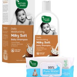 Mother Sparsh Unscented 99 % Pure Water Unscented Baby Wipes 72 Pieces & Daily Moisturizing Milky Soft Baby Shampoo - 200 ml-image-43