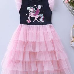 INCLUD Girls Graphic Printed Flutter Sleeve Fit & Flare Dress-image-67