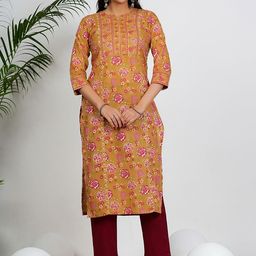 Vbuyz Floral Printed Sequinned Notch Neck Kurta-image-87