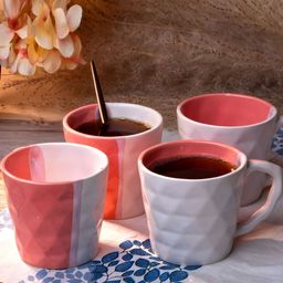 Storepedia Grey & Red Handcrafted Solid Ceramic Glossy Cups Set of Cups and Mugs-5