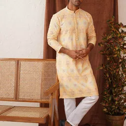 Jompers Men Floral Embroidered Regular Sequinned Kurta with Pyjamas-picture-14