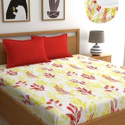 Home Ecstasy White & Yellow Floral 140 TC King Bedsheet with 2 Pillow Covers-picture-22