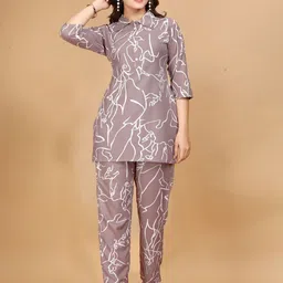 Anouk Abstract Printed Shirt Collar Casual Tunic With Trousers-46