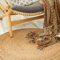 HABERE INDIA Beige Solid Handmade Other Carpet-55