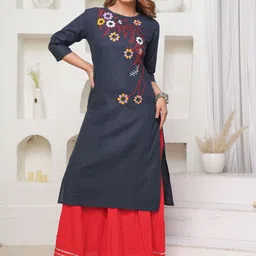 Mehsoos Floral Embroidered Round Neck Pure Cotton Straight Kurta With Skirt-image-22