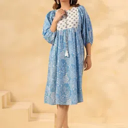 Zenava by Myntra Women Floral Printed Puff Sleeve Fit & Flare Midi Dress-picture-26