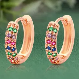 Peora Rose Gold-Plated Cubic Zirconia Studded Contemporary Hoop Earrings-94