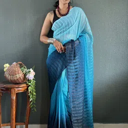 KAYOMMI Striped Pure Georgette Saree-image-86