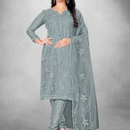 HERE&NOW Floral Embroidered Organza Unstitched Dress Material-image-65