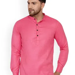 VEERA PARIDHAAN Band Collar Cotton Straight Short Kurta-image-51