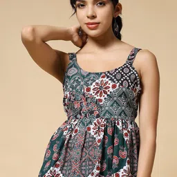 Womenster Women Ethnic Motifs Printed Cotton Peplum Top-picture-0