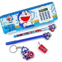 Doraemon Pencil Box Sharpener And Calculator, Dual ,Cartoon Stationery For Kids Geometry Box-image-94