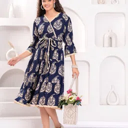 HIGHLIGHT FASHION EXPORT Paisley Printed Bell Sleeves Fit & Flare Dress-image-41