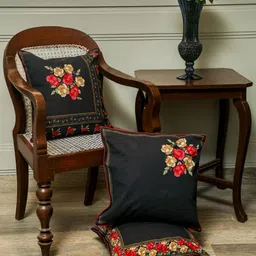 Myntra Elegant Homes Vintage Bloom Black & Red 3 Pieces Embroidered Square Cushion Covers-image-19