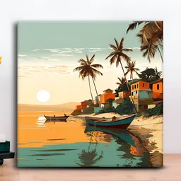 OLIVE TREE Blue & Orange Colored Scenery Canvas Painting Wall Art-image-40