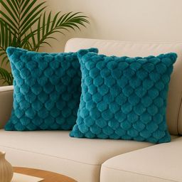 MFD HOME FURNISHING Turquoise Blue Set of 2 Velvet Square Cushion Covers-picture-33