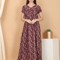 Sweet Dreams Women Abstract Printed Pure Cotton Maxi Nightdress-image-107