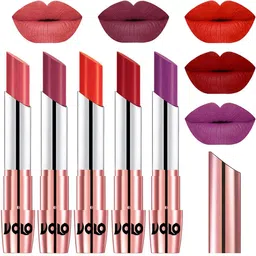 VOLO 5Pc Creme Matte Lipsticks -Dark Peach 37-Rose Pink 38-Coral 39-Tomato Red 40-Purple48-image-94