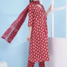 LABEL KASHI Women Ethnic Motifs Printed Cotton Kurta with Trousers & Dupatta-picture-35
