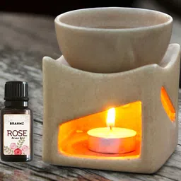 Brahmz Off-White Aroma Diffuser With Tealights & Rose Oil-40