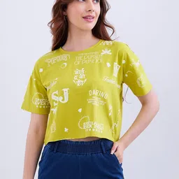SPYKAR Women Yellow Pure Cotton Tshirts-picture-20