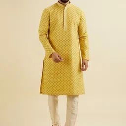 Manyavar Floral Woven Design Zari Chanderi Cotton Straight Kurta with Pyjamas-image-14