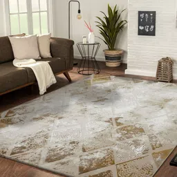 OBSESSIONS Beige Abstract Anti-Skid Polyester Carpet-73