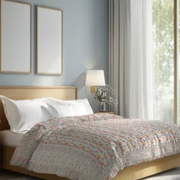 The Rajwadi Feather Light White Ethnic Motifs Pure Cotton 90 GSM AC Room Double Bed Quilt-image-86