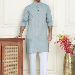 Anouk Geometric Woven Design Mandarina Collar Kurta With Pyjama-image-19