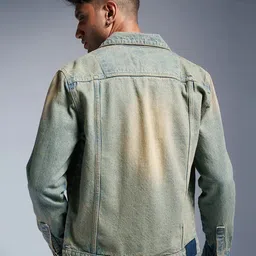 FREAKINS Men Camouflage Denim Jacket with Patchwork image 3