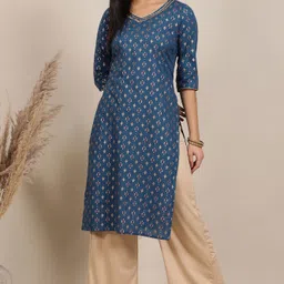AURELIA Ethnic Motifs Printed V-Neck Pure Cotton Kurta With Palazzo-image-29