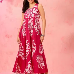 EthniFlair Floral Print Fit & Flare Maxi Dress-picture-16