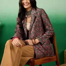 Sangria Printed Lapel Collar Front Open Jacket image 5