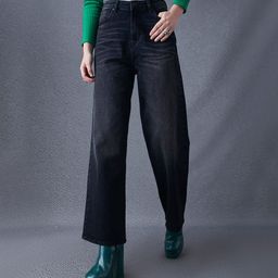 VOLTEDGE Women Comfort Wide Leg High-Rise Slash Knee Light Fade Stretchable Jeans-image-52