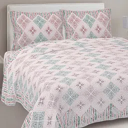 FrionKandy Living Pink & Green Printed Cotton 180 TC King Bedsheet with 2 Pillow Covers-picture-23