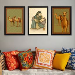 Giftii Black & Green 3 Piece Wood Birds and Animals Wall Paintings-image-35