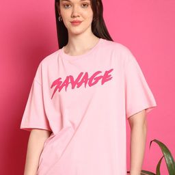 Metronaut Women Pack Of 2 Graphic Printed Round Neck Cotton Oversized T-shirts-image-41