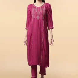 Anouk Rustic Floral Yoke Design Thread Work Straight Kurta With Trousers-picture-30