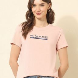 U.S. Polo Assn. Women Women Brand Logo Printed Pure Cotton T-shirt-image-104