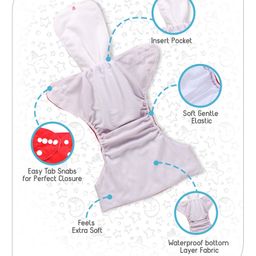 Babyhug Free Size Reusable Cloth Diaper With Insert - Red image 3