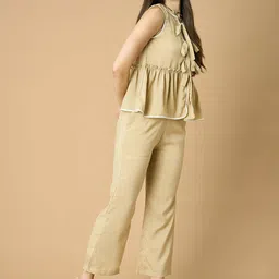 all about you Trendy Tie-Up & Lace Details Round Neck Top With Trousers-image-66