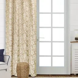 Saral Home Beige & White Floral Room Darkening Door Curtain-53